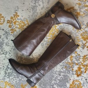 Tory Burch Bristol Riding Boots Coconut Brown Dark